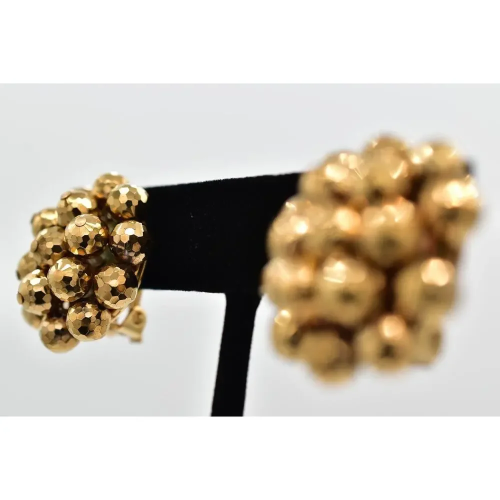 Laguna Vintage Clip On Crystal Earrings Bronze Disco Ball Signed 1950s BinBK